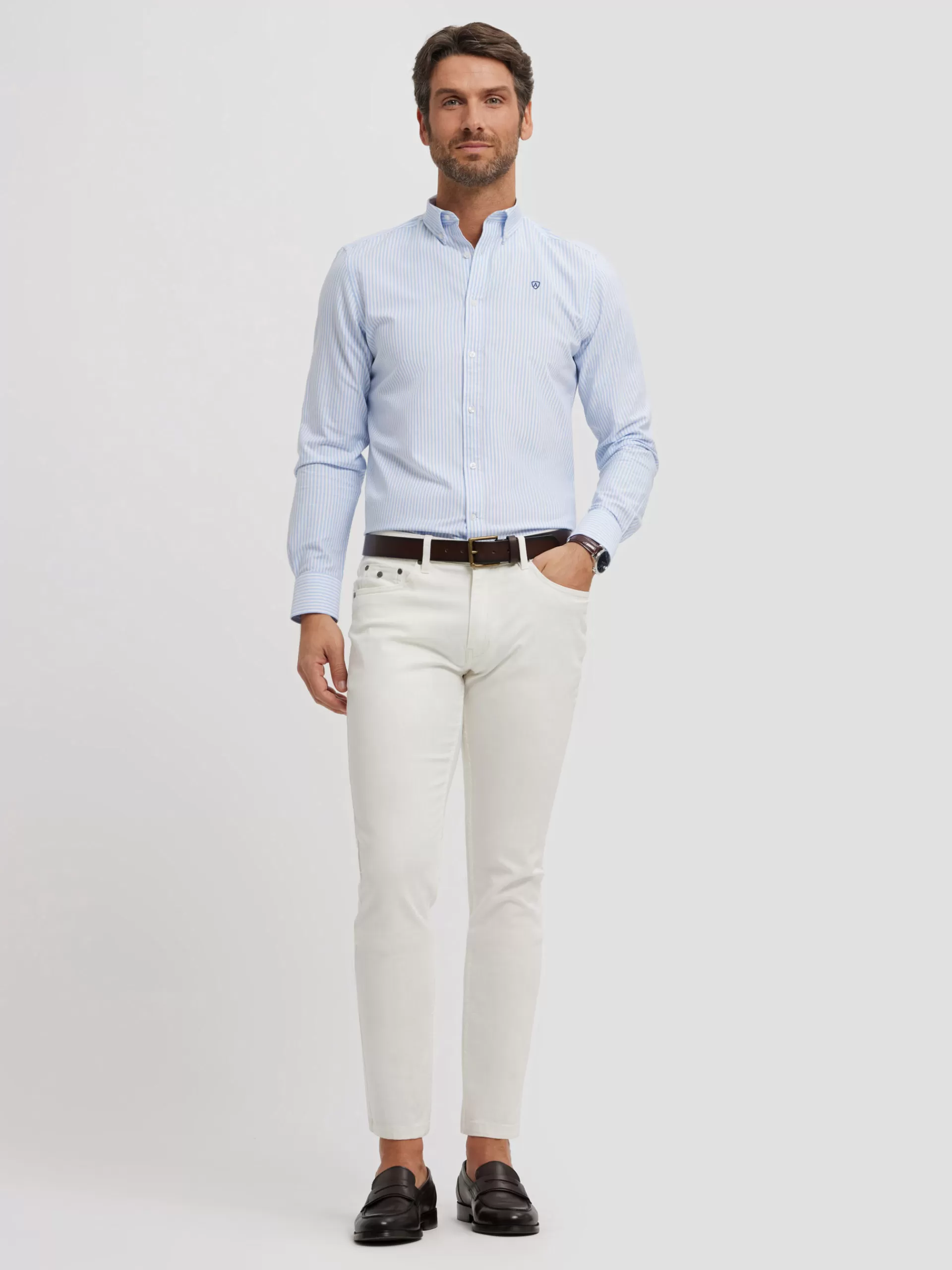 New Alvaro Moreno CAMISA OXFORD RAYAS BASIC Celeste